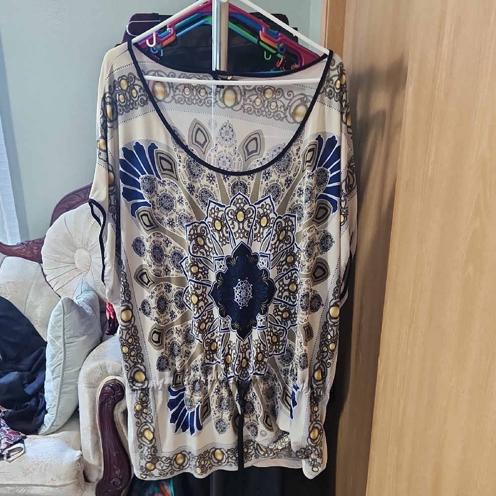 Milani Blue and Gold Mandala Blouse